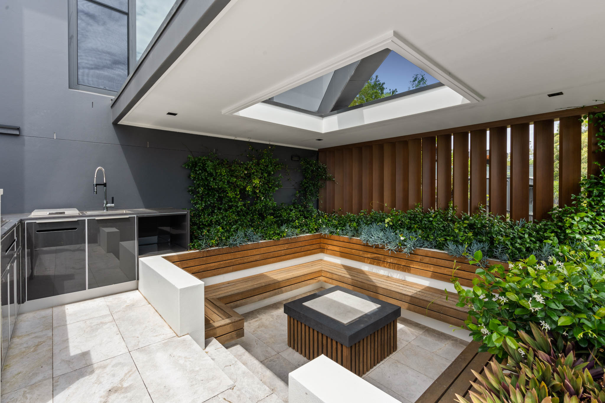 Urban courtyard with stone pavers